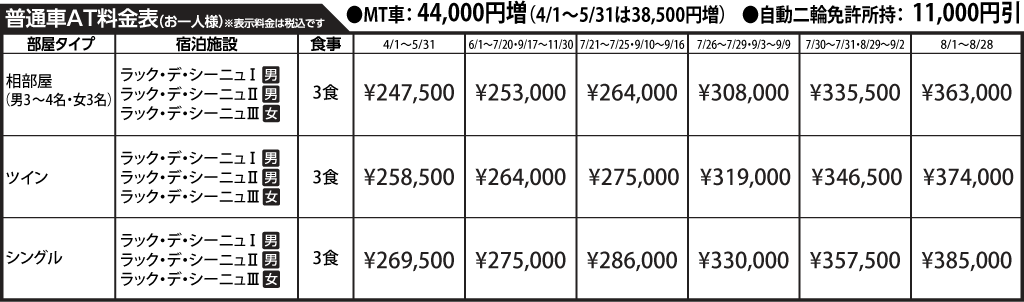 入校月を決めてない方へ 教習料金を一覧で見る