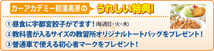 カーアカデミー那須高原の特典